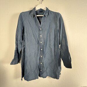 J.Jill Denim Womens Petite Large Button-Up Long-Sleeve Shirt Tunic Blue Pockets